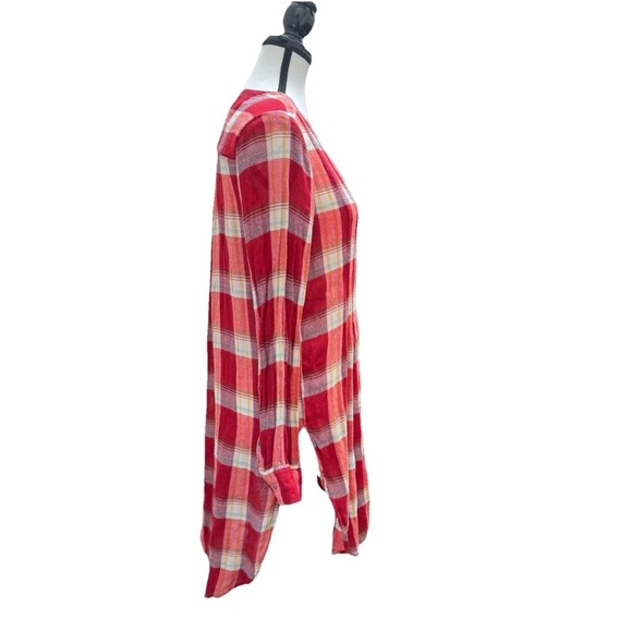 Anthropologie Akemi + Kin Women Size Small Red Lucie Plaid Long Sleeve Tunic Top - Picture 4 of 9